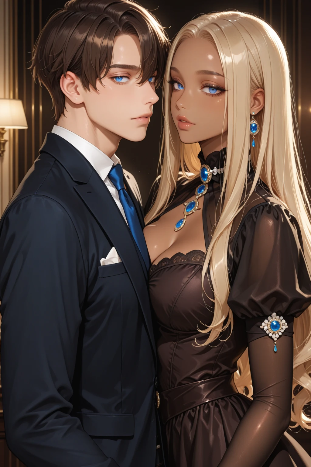 (((full-body view))), ((hentai)), ((girl and two men)), ((dark fantasy)),two mature male, 30-ish, (wide shoulder), ((no chest hair)),man with short black Quiff hair with Soft Fringe, (bangs part on side 3:7 ratio), blue eyes, upper body, short hair, looking at viewer, parted lips, round eyewear, showing a bit of muscles,(( girl with wavy hair, pale skin, long light blond hair),((light blue eyes)), freckles,(girl 18 years old),erotic posing,Gothic background, Dark fantastic view,Best Quality,masutepiece,8K,The ultimate detailed dark background, Top image quality、RAW photography、超A high resolution, overall look is very erotic, round chest, Beautiful Eyes of Details、Very slender eyes、Beautiful eyelashes、Very slim physique, with blush cheeks