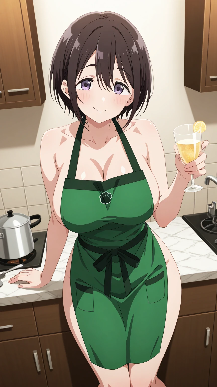 magazine cover, glasses, redhead, green lingerie, sexy pose, big breasts, smile, green witch hat, short hair