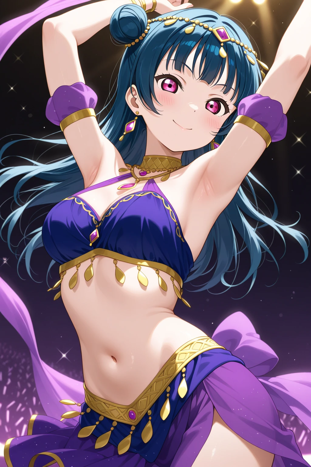 (best quality,4k,8k,highres,masterpiece:1.2),ultra-detailed,(realistic,photorealistic,photo-realistic:1.37),vivid colors,bokeh,studio lighting,sharp focus,physically-based rendering,professional,portraits,a 19 years old, girl in a circus/theater aesthetic, smiling, smug, cute face, innocent, detailed eyes and face, exited eyes, eye contact with viewer, beautiful detailed lips,long eyelashes,perfect anatomy, perky breasts, colorful hair, wearing a colorful and extravagant jester costume , bending over, dynamic pose, against a vibrant and dynamic background composed of circus/theater elements such as colorful balloons,sparkling confetti and glowing stage lights,with a mischievous smile on her face and a confident and playful pose,creating a sense of joy,extravagance,and excitement. shot from above, side view