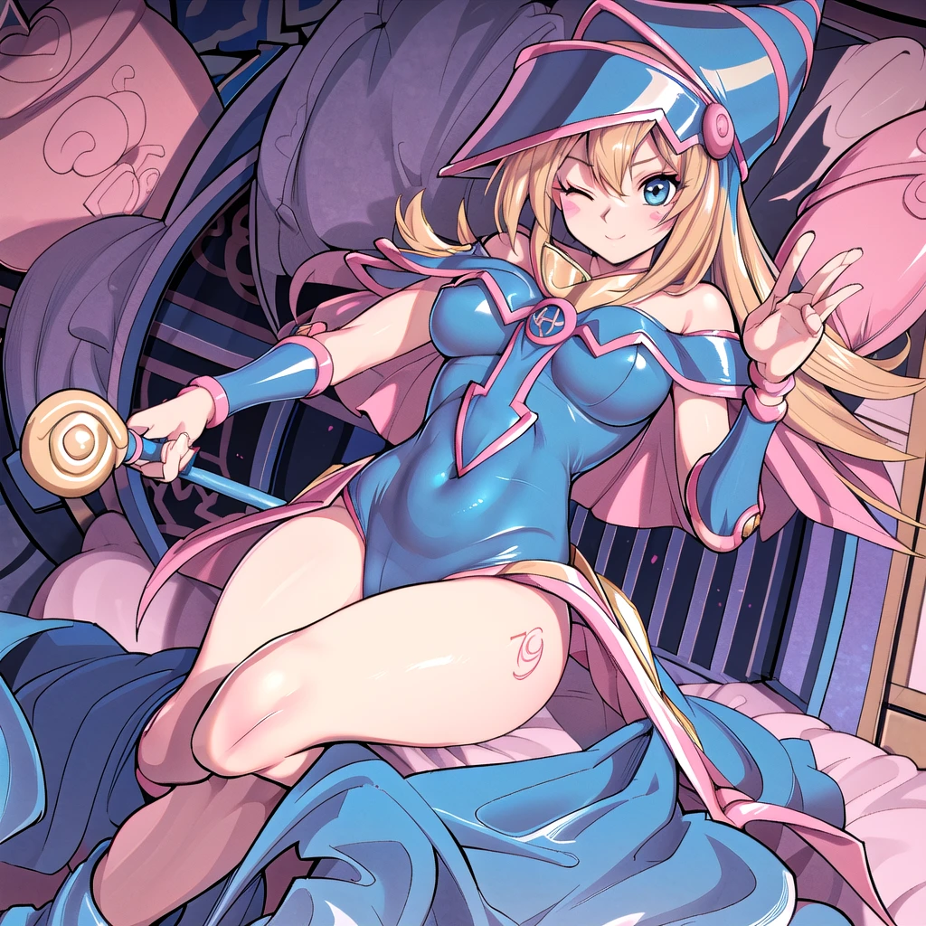 dark magician girl, anatomically correct,  dynamic pose, smiling, elegant, xianxia fantasy style, intricate details, masterpiece, 8k, photorealistic, vibrant colors, dramatic lighting, cinematic composition，solo, naked