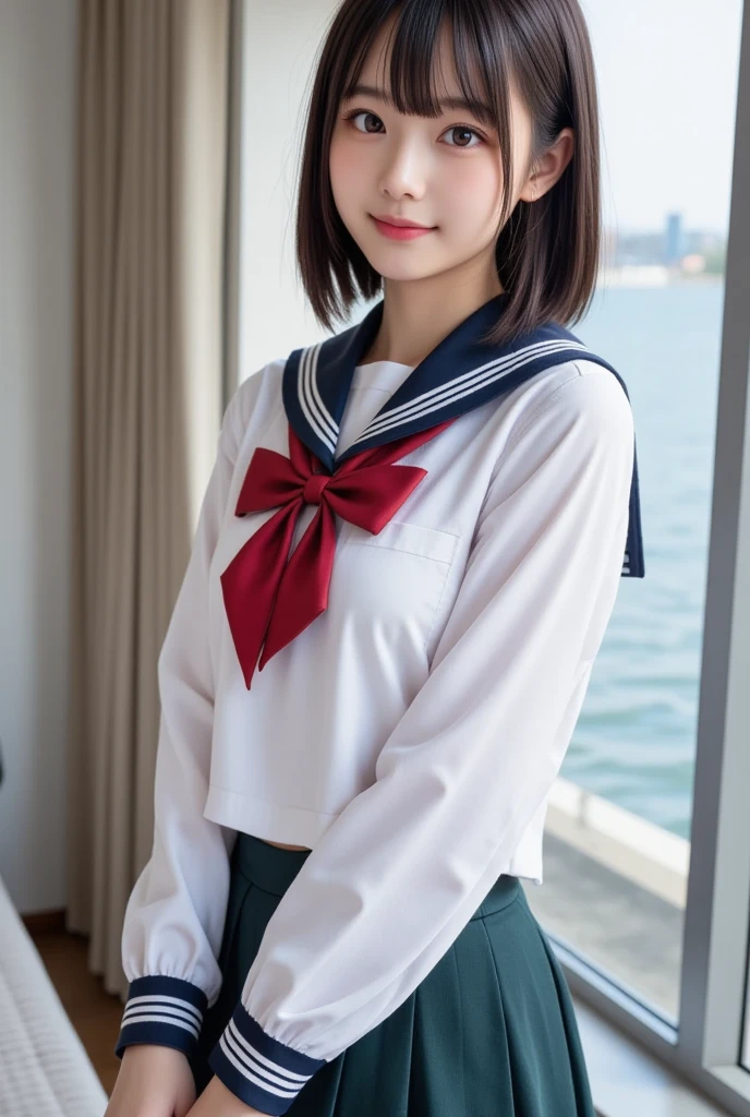 Close-up of a person in uniform standing in the snow, girl in uniform, JK uniform, Dilraba Dilmurat, gorgeous chinese model, Summer all over the body, Chen Xintong, Works that influenced Chen Yifei, The background is just snow, Li Zixin, girl of the alps, Yanjun Cento, Inspired by Ma Yuanyu