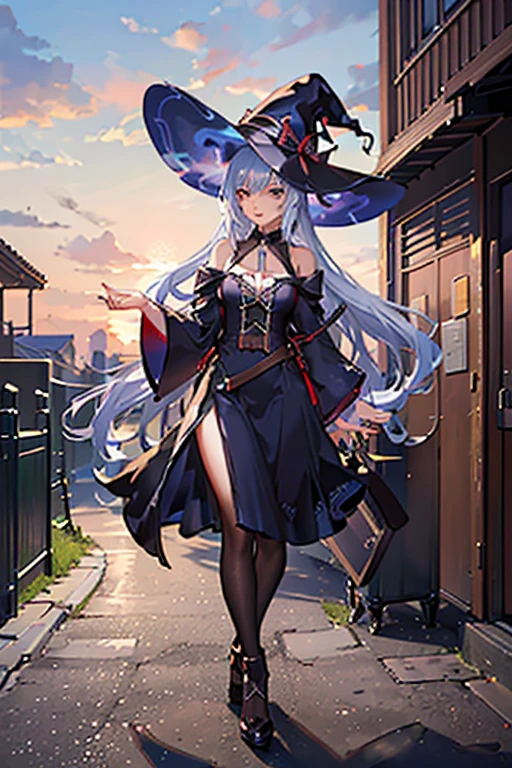 tmasterpiece，best qualtiy，ultra - detailed，illustratio，drak，1girl，独奏，fanciful，flight，broom，nigh sky，exteriors，magia，incantation，themoon，As estrelas，​​clouds，ventania，the hair，cloaks，Hats，boots，broom，with light glowing，mystical，attractive cleavage，Whimsical，Fun，Adventurous，free，Miraculous，Imaginative，Determined，Skillful，Speedy，kinetic，Energetic，Realist，Naturalistic，figurative，Figurative，The beautiful，Fantasy culture，mito，Fairytale，Folklore，legends，sorceress woman，the witcher、Magical creatures、fantasy world、composition、proportionate、foreground、中景 the scene is、Background with、ssee-through、llight rays、colours、textured、the detail、Beauty Feeling、miracle。