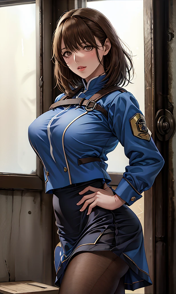 artwork, of the highest quality, (Alone enfoque), (Perfect face:1.1), (high detail:1.1), (hyper detailed eyes), cinematic lighting, 1 girls, is, is focus, blue eyis, camel toe, chubby, chubby female, eye contact, female, female only, huge is, marca de biso, mirando al ispectador, looking back, Red hair, short hair, Alone, correa, Body of Venus, Wide hips