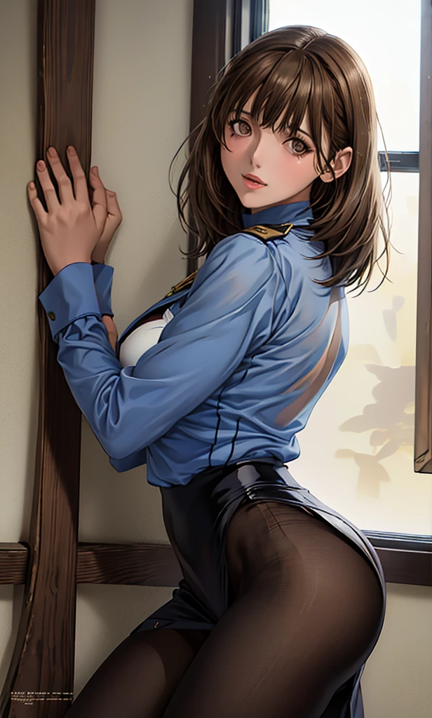 (masterpiece:1.2, highest quality), (realistic, photorealistic:1.4), beautiful illustrations、Bow tie watching the audience,Front view, (((Maid clothes with wide open chest))) 30 years old、perfect face, Cute symmetrical face, shiny skin,
random hairstyle、Big eyes, droopy eyes, long eyelashes、beautiful thighs、Tall and beautiful hair, beautiful face, fine and beautiful eyes, beautiful clavicle, beautiful body, beautiful breasts, beautiful thighs, beautiful feet, beautiful fingers,
((((back view))))、
(beautiful scenery),(business office background), (smile), (((skirt lift, panties are visible)))