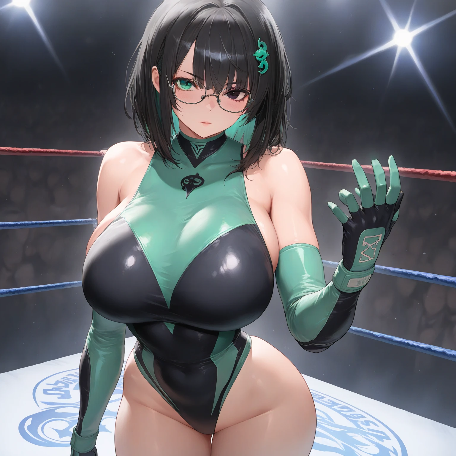 (masterpiece art, high best quality image, very detailed features) female wrestling
1Beautiful 21 years old girl, beautiful bully beautiful menacing face, light blue eyes, black hair tied in two in short pig-tails with two pink ribbons tidying the pig-tsils, big breasts, beautiful figure, big glutes, arrogant sadist smiling bully, (purple and green one-piece swimsuit, long green leather books), Agresive violent demeanor
Dirty gym