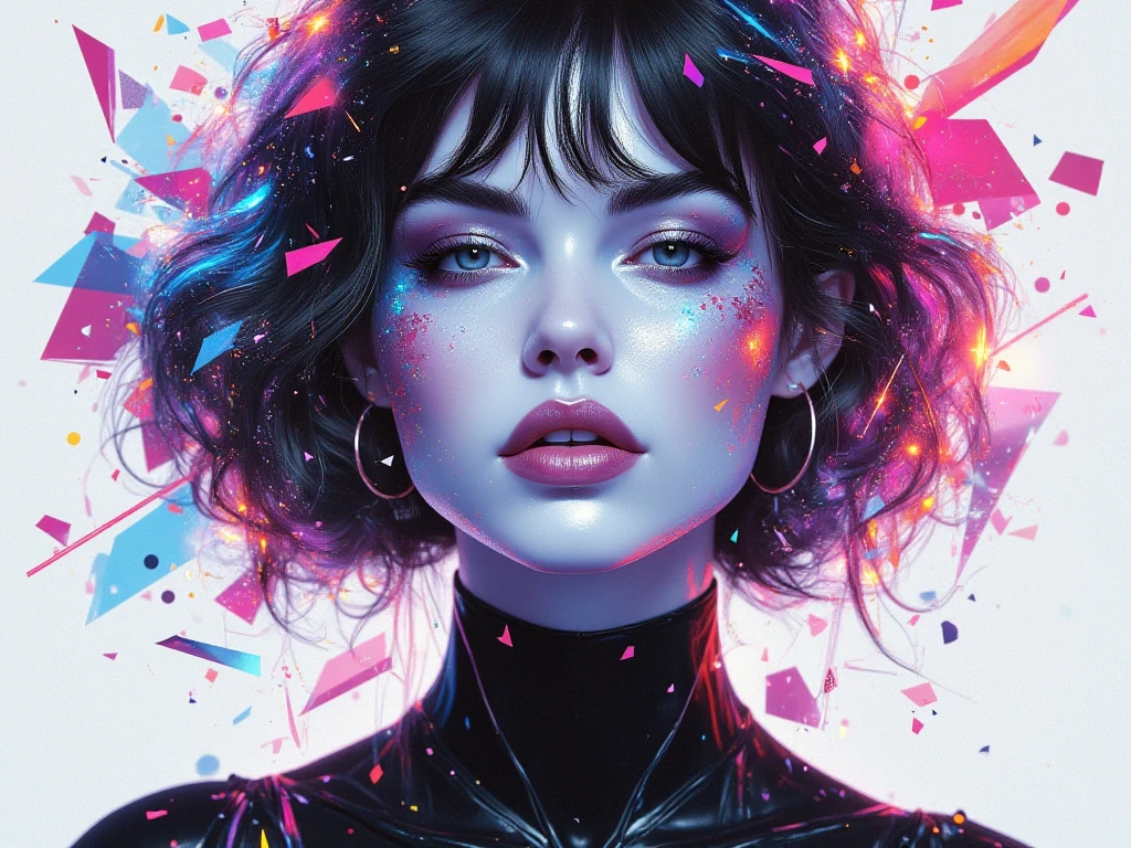 Extreme quality, CG, woman amidst an explosion of paint, (primary colors:1.2), dramatic, movement, dynamic, swirls, splatters, droplets, colorful chaos, in the style of Damien Hirst, fisheye lens view,<lora:StarDust:0.6>, stardust