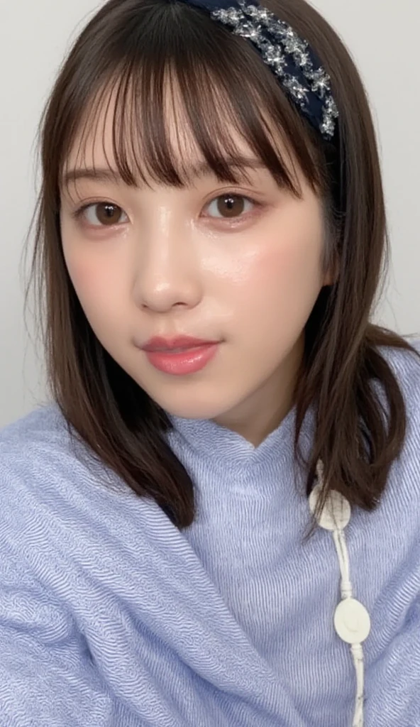((Night view, Realistic Light, Highest quality, 8K, masterpiece: 1.3)), One girl, Beautiful woman with slim figure: 1.4, (Brown Hair, Medium chest: 1.3), Off-the-shoulder cut top: 1.3, sofa, Highly detailed face, Fine grain, double eyelid shirt lift