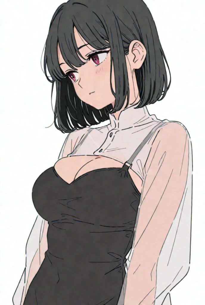 (fundo minimalista), anatomia perfeita, estilo anime, 1girl, jovem mulher, Medium breasts, big boobs, garota sexy encarar, Garota sexy, (cabelo curto), franja, hot girl, pose sexy, roupa com textura de vaca, linda garota, corpo inteiro