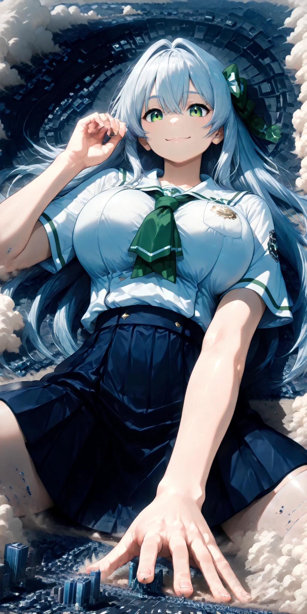 ((face lying on the ground super close hand closest big boobs close)), 1girl, solo, (very super big boobs, A woman's moisturized body, beautiful skin, Rin々Shikumo has a cute smile, Smile), (((super yotta over size giantess:1.4))), ((An extremely detailed ultra-micro city, collapsing city, Dust cloud)), Outdoors(From directly above the giant:1.3), (Super quality Best masterpiece, Highest image quality, super high resolution, Super precise art quality), best quality,
((accurate 3Point perspective drawing, Very Accurate Perspective)), ((Ultra-wide field of view, the closer the more huge depiction, The unique depiction of depth of field of an ultra-wide-angle lens)), (Rubble Mountains, Tsuchi-Tsunami, The ground rolls up), ((An even more gigantic, impactful depiction of a giant woman with devastating power:1.5)), Oblique 45 degree perspective,