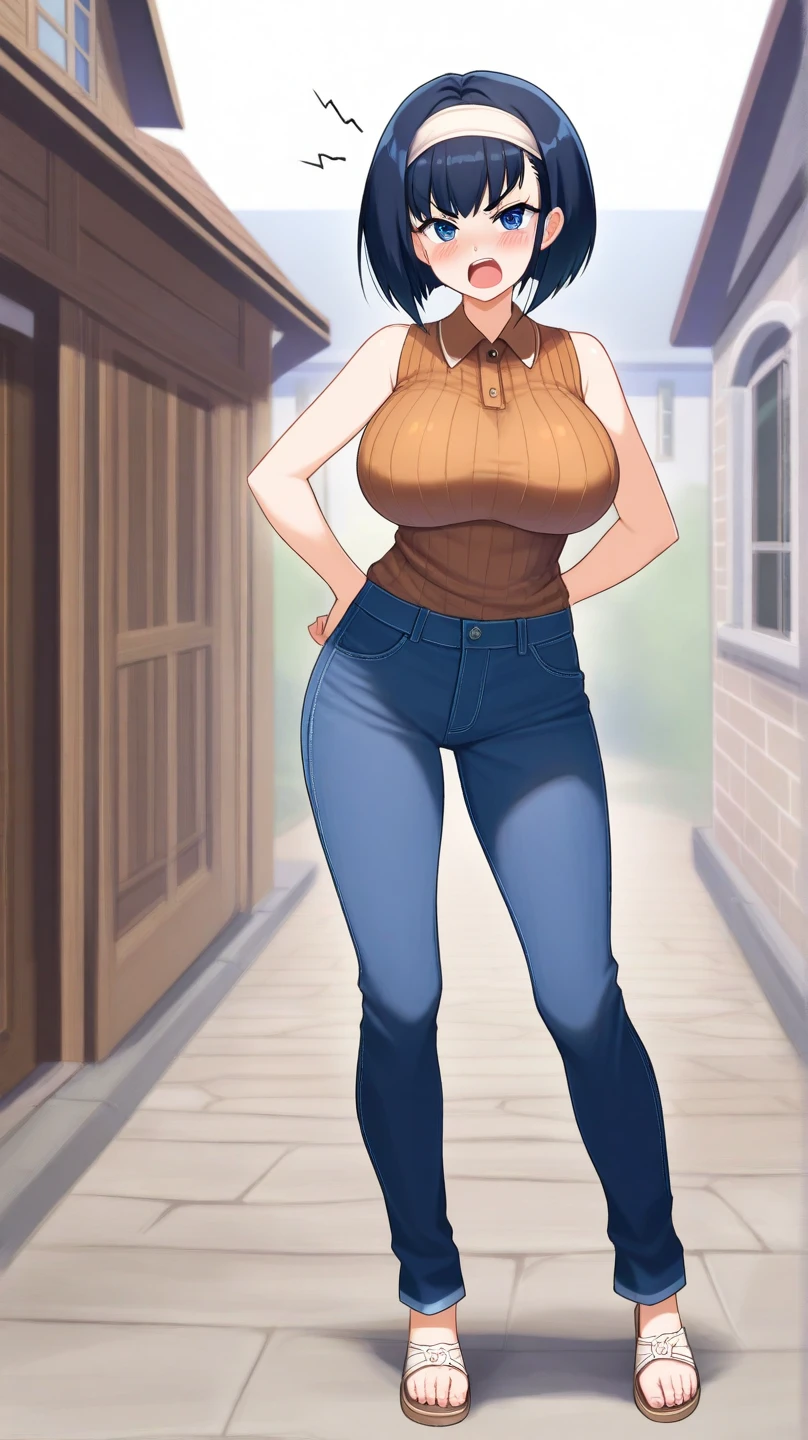 (masterpiece, best quality), 1girl, solo, full body, standing, pantyhose, handpull, pulled by self, clothes pull, shirt pull, flashing, one breast out, no bra, cleavage, <lora:Clothes Hand-Pull Flashing:0.9>