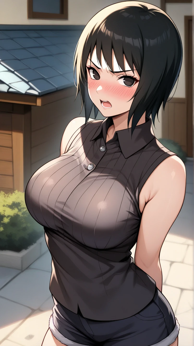 masterpiece， The best quality at the best.， 1 girl， Hinata Hyuga， big breasts，Off the shoulder clothing，Sexy servant，Is shy，smile，with black hair， long black hair， （White gray eyeballs:1.4)， forehead protection， The cherry trees，Flying cherry blossoms，gray clothes. big tits, bare and muscular abdomen. scantily clad, bare tits. fur. tender, neko kawai cat ears. Ahegao, scantily clad. Wearing a crop top that covers half of her , loose and big but short top, loose top half tits cover. Posing, shy. Sexy perfect female body. underboob, underboob, underboob. fur, fur, fur.