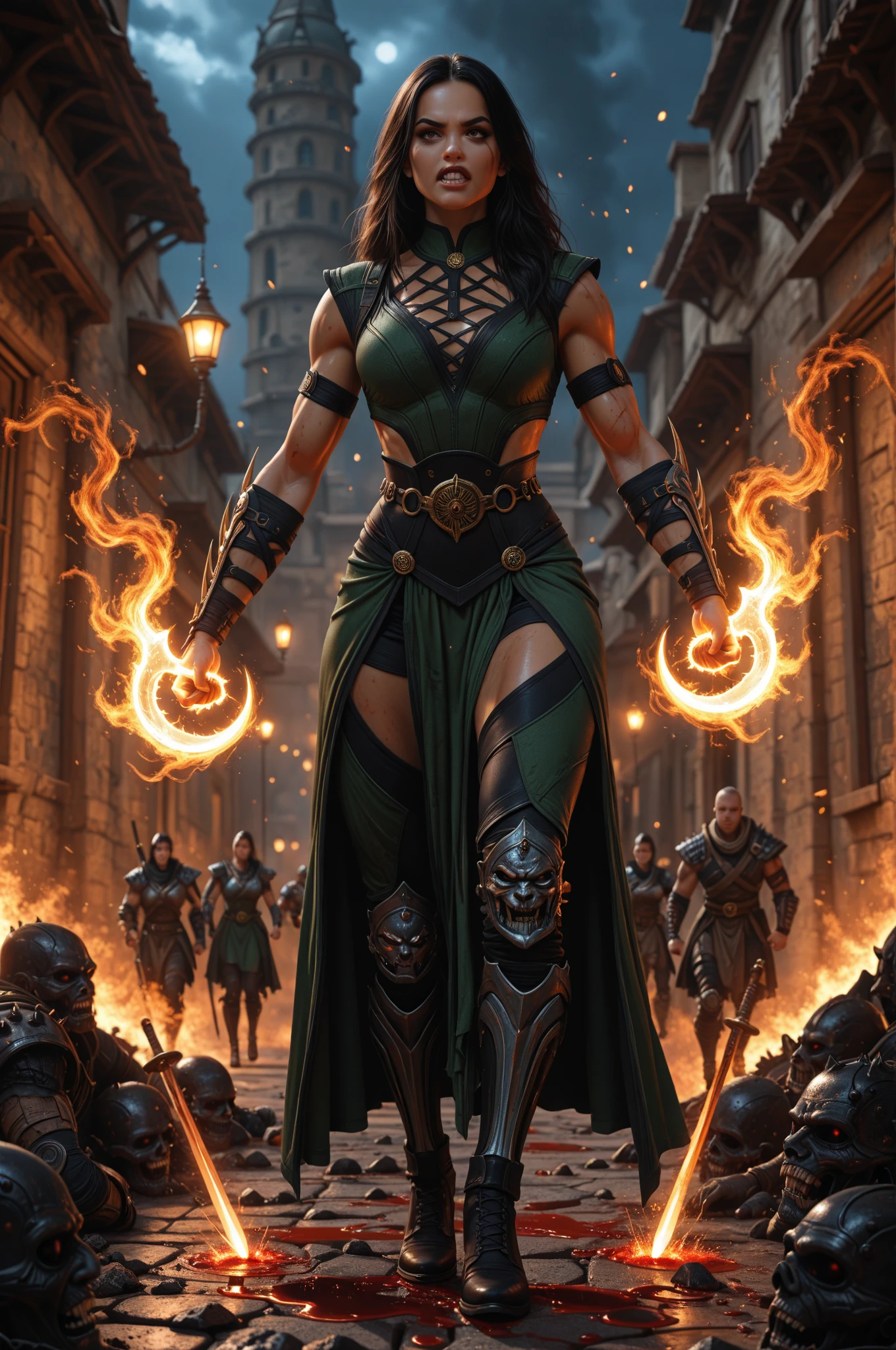 (masterpiece:1.2), (best quality:1.2), (extremely detailed:1.2), (ultra detailed), 1girl, large breasts,
maki oze, witch hat, bikini top, detached sleeves, skirt, muscular female,
human on fire, building on fire,
on top of the building,