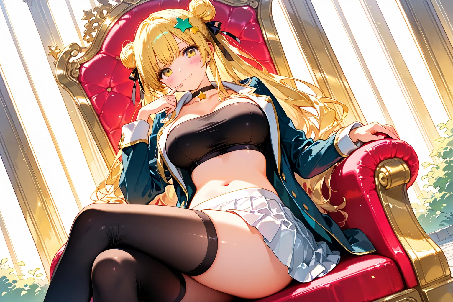 Golden stringed bikini,humongous breats,extremely long hair,knee long socks
