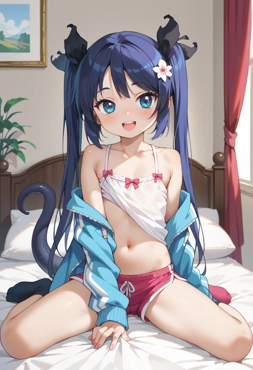 score_9, score_8_up, score_7_up,  prefect lighting, very aesthetic, rating explicit, BREAK, anime screencap, anime coloring,
 Konata Izumi, 1girl, solo, long hair, ahoge, green eyes, mole, tighhighs, blue hair,
blush, seductive smile, sexy, looking at viewer, wide hips, trick tights,
BREAK,    cat lingerie, cat cutout, bra, panties, thighighs, stockings, thick thighs, cat ears, cat tail, fake animal ears