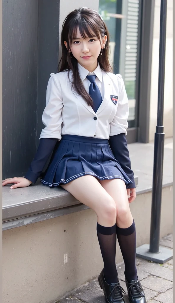 (masterpiece、high resolution、high quality),(Japanese women、18-year-old、High school girls)、(Accurate anatomy,Beautiful body)、, Put your hands forward from both feet, Put both feet in the circle of hands, Quite embarrassing, White panties, Beautiful feet, Tight Skirt, 90 degree knee, Place your heels on the ground, Hands in front of feet, Hold my feet, Kneel, paved, (RAW Photos, In 8K, 最high quality, Ultra-high resolution), Beautiful face details, Real human skin, Gentle expression, Front view, Angle from below, Long Hair, Realistic, Realistic, cute, Short skirt, Lurking deep in the city, cute女子高生, (Japanese, Japaneseを着て), Surreal school girl, Full Body Lesbian,gravure、Supermodel、