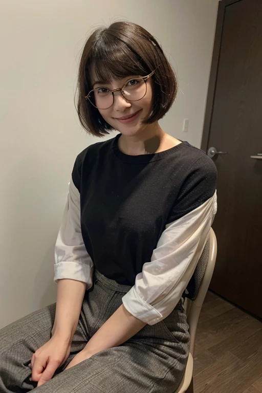 ((Best Quality, 8k, Masterpiece: 1.3)), Photorealistic, Sharp Focus, High Quality, High Definition, ((look down)), Portrait, Solo, Japanese Milf, Beauty, glasses, ((Show Panties:1.5, Open legs Wide)), 40 years old, Plump, Wavy hair, Wetty White Shirt, Wrinkles at the corners of the eyes, Toilet, Plumbing, Tile, (open mouth:1.1),