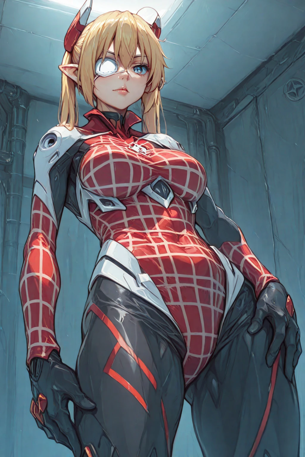 Female version of Spider-Man, Gwen, white ultra-thin tights, spider vector LOGO on chest, long blonde hair, cute