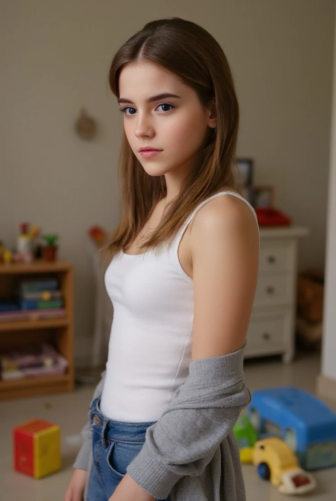 (masterpiece, best quality, high level of details, hires, high resolution:1.2), (Skinny thighs), Naked 8-year-old girl, girl is young Emma Watson, selfie.