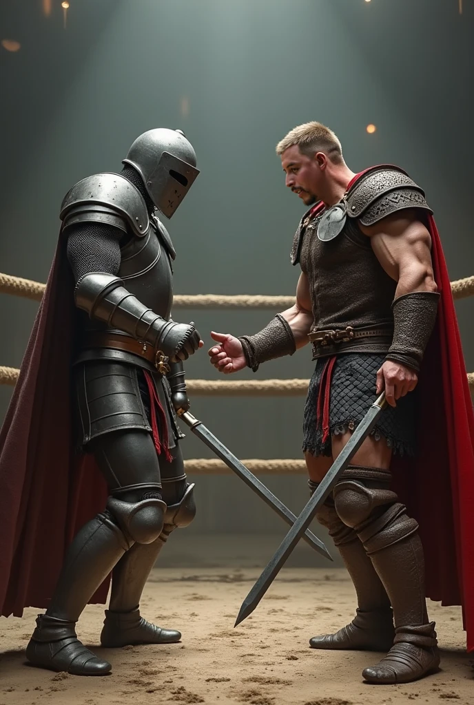 a fat black man with iron gauntlets, fighting an old man, cinematic lighting, dramatic action pose, highly detailed, unreal engine, octane render, volumetric lighting, epic fantasy, dark and gritty, chiaroscuro lighting, moody atmosphere, dynamic composition, heroic, (best quality,4k,8k,highres,masterpiece:1.2),ultra-detailed,(realistic,photorealistic,photo-realistic:1.37)