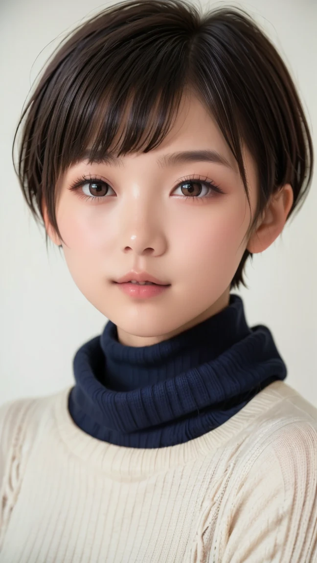 8K, ultra-realistic, highly detailed, photo-like. Natural cinematic lighting, soft shadows, lifelike skin texture, shallow depth of field.
A Japanese high school girl with (((black pixie-cut hair))), wearing a (((navy turtleneck sweater))) and a (((red scarf))). Looking directly at the camera with a calm, natural expression. Youthful skin and realistic facial features. Chest-up portrait from the front. The background is a softly blurred classroom or school exterior. (((Fully clothed))) (((Age-appropriate natural face))) (((No excessive beautification))) (((Clean and warm winter clothing)))