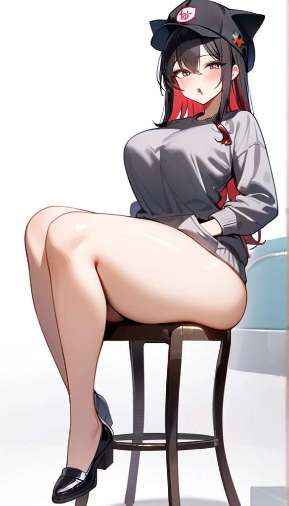 (masterpiece), best quality, expressive eyes, perfect face, Artwork, best quality, ultra-detailed, (masterpiece), best quality, expressive eyes, perfect face, 1girl, uniform, white panties, panties visible, high stockings, thick thighs, soft-looking skin, soft thighs, pale-skinned female, hair tied, red head, medium hair, burtefly tie, white buttoned shirt, curvilinear waist, curvy waist, mini skirt, high cut skirt, big ass, medium breasts, sitting on a desk chair in classroom, ass focus, booty focus, thin body, big ass, ((correct anatomy)), ultra detail, 8k wallpaper, detailed character design, ultra-high resolution, perfectly composed, clear, rating_questionable, (detailed lighting),