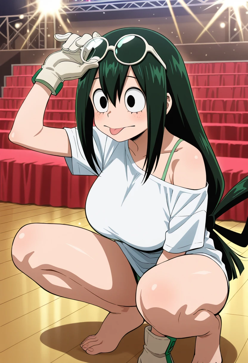 louiseb, bunny hat, 1girl, green bikini, solo, black hair, angry, black sneakers,looking at viewer, seductive posture,black eyes