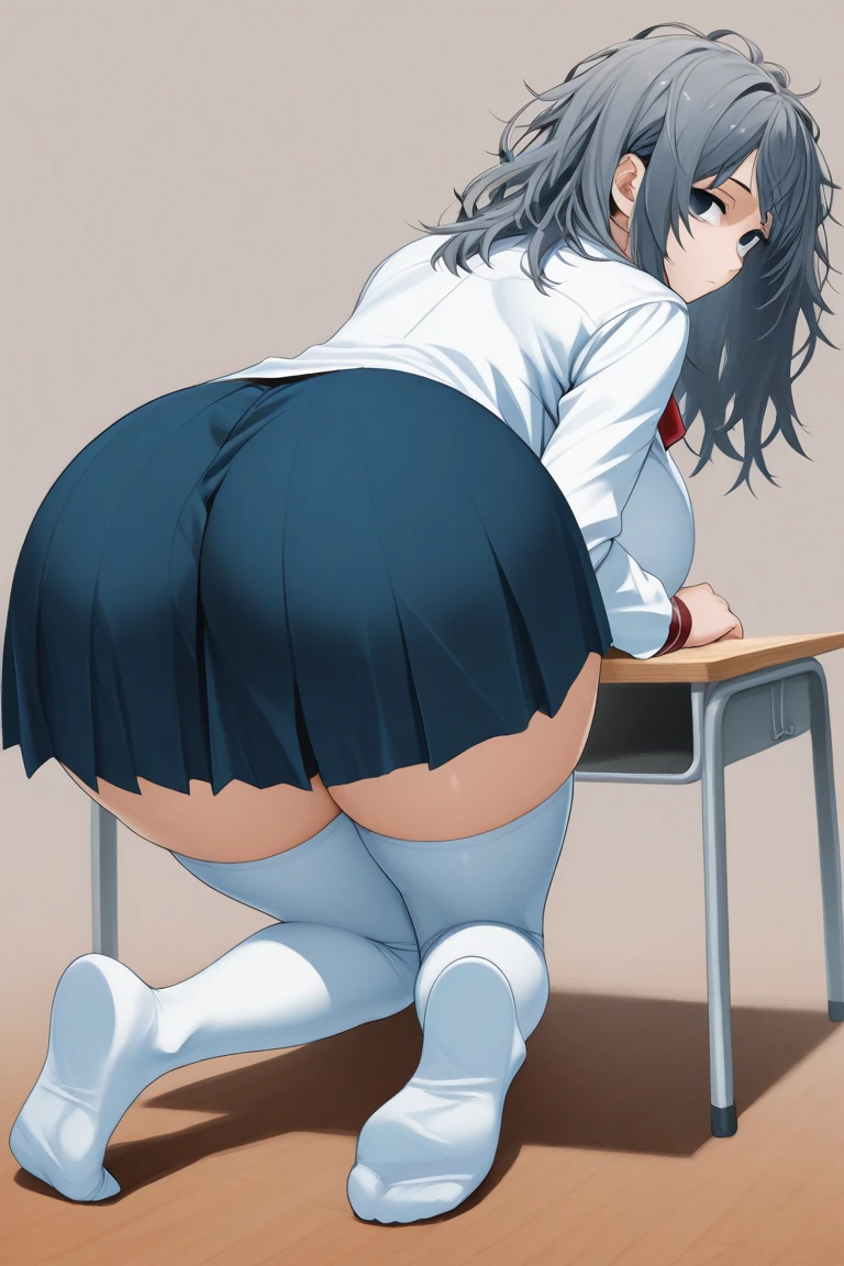 score_9, score_8_up, score_7_up, rating_explicit, uncensored, source_anime, 1girl, hotaru from dagashi kashim 2 hair buns, on all fours, looking for something under table, view from behind, ass closeup, fit body, thick fit ass, girl looks back at viewer, mad, cute face, blush, upskirt, white thongs underwear, medium breast, small perky nipples, see-through vagina, detailed background, detailed face, perfect skin
