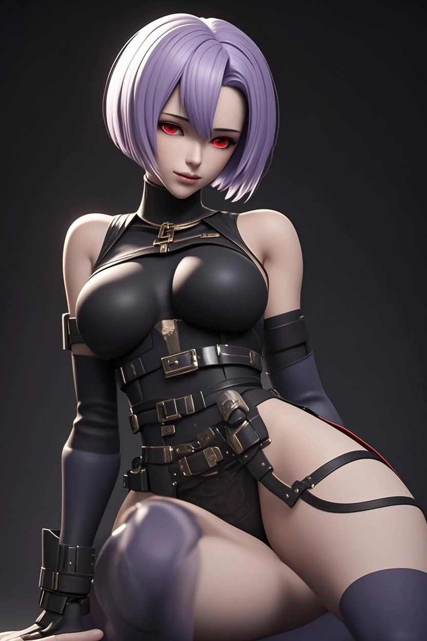 Cyberpunk Edgerunners, 1girl, Lucy \(cyberpunk\), bare shoulders, blue eyes, breasts, black lingerie, black corset, looking at viewer, medium breasts, red eyeliner, solo with short hair, white hair, sexy pose ((masterpiece )), bare arms