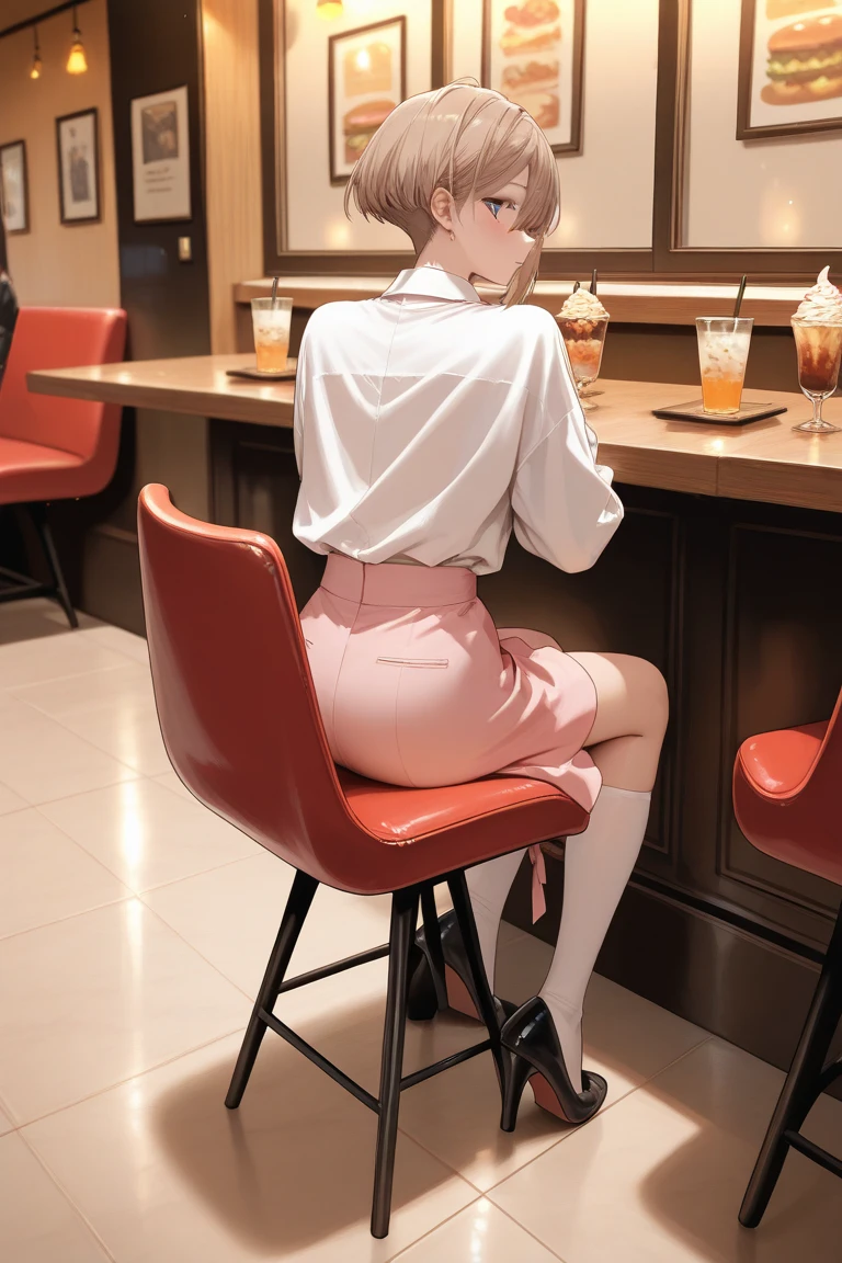 (((Unbuttoned shirt:1.65)))、(((Knee-high:1.35)))、(((Panties:1.35)))、(((High heels:1.35)))、masterpiece, 4K, Bokeh, Beautiful Face, (Multiple Girls:1.5), (Group photo:1.2), (Cat ear:1.3), (Bob Hair:1.2), (Pink maid outfit:1.4), Looking at the audience, (maid Cafe:1.6), Cowboy Shot,