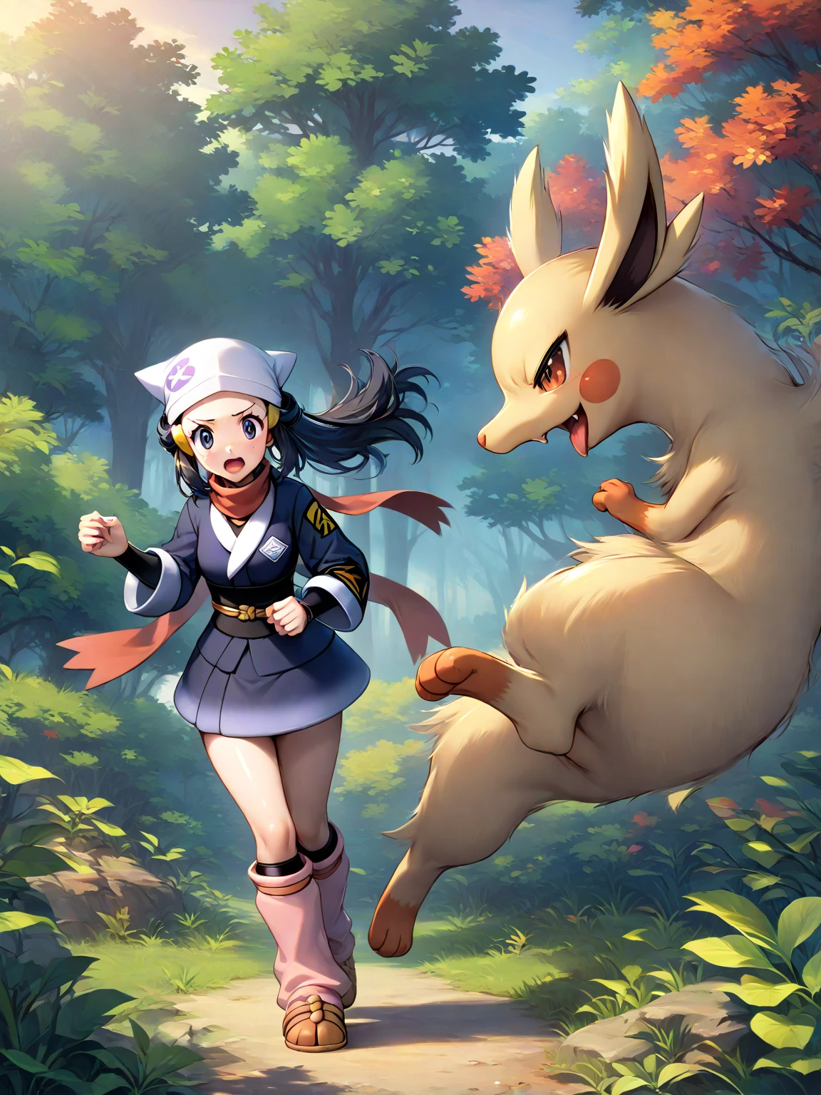 zPDXL, hi res
BREAK 1girl, dawn \(pokémon\), holding pokeball, outside, forest, pikachu, rear view, action pose, action lines
<lora:leander_ponyXL_v10:0.6> <lora:scoreSlider_ponyXL_v10:1> <lora:polki_ponyXL_v10:0.8>