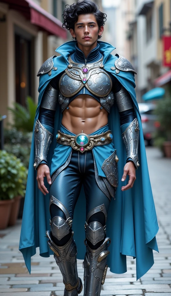 an extremely handsome young man, 18 years old, {{{slightly tanned skin and brown hair and green eyes with an athletic, naked body beneath the armor}}}, {{{with blue armor and some gold details}}}, create a Greek mythology theme, Power Rangers, knight, ancient dress, full body, Olympic athletes, {{{showing face}}}, realistic image, helmet being held in hand,pale skin, skinny, good lighting, very pale skin, light skin, model with attractive body,medium bulge and medium butts,(Best quality, 8k, Masterpiece). High Detail , superior quality, natural lighting, beautiful, sexy, correct anatomy, good composition,realistic shapes, realistic skin tones,Natural eyes,realistic eyes,looking up at viewer,vpl,realistic muscles,Realistic wrinkles on the skin,Realistic arms and legs,Realistic face,realistic hair,Make a sexy and seductive face, Clear Focus: 1.2, Perfect Body virile: 1.4 , Slender Abs: 1.2, Highly detailed face and skin texture, detailed eyes, double eyelids, big upper lip, man focus,amazing composition, front view, HDR, volumetric lighting, ultra quality, elegant,Post a erotic photoshoot,Realistic pose,detailed hair,full body,Fujifilm XT3 photorealistic art by midjourney