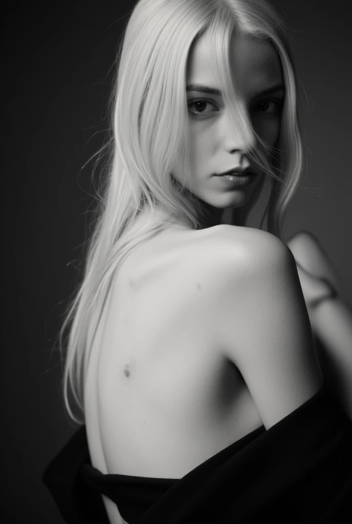 8K, Top Quality, Intricate Details, Ultra Detail, Ultra High Resolution, Masterpiece, close up shot, ((shot from behind, show back, view from behind, shot from behind, taken from behind, )), (Looking back), (full body: 1.1), Slender, Smile, (Makeup: 0.4), ,(( cammy white, blonde hair, bangs, short hair, blue eyes, antena hair, abs, scar on cheeks)), (Fluffy  Eyes: 1.21), (()), 1girl, solo, 1 girl, (()), close up shot, , ((tall)), (((fit body))), (((slim face))), sharp face, (())  ,(detailed face), sharp face, small lips, , ,((,)) ,, ,
 ((, )), , ((naked, nude, )), detailed face, detailed breast, large breast, huge breast, detailed ass , detail nipples ,, Narrow Waist, Skinny, tall , 190 cm tall, Muscular, Navel, Exposed Abdomen, Pointed Chest,, Beautiful girl with accentuated slender abs: 1.4, Six Pack Abs: 1.4, , Perfect Body, detail legs, (( dark background)), black background, ((shot from behind, show back, view from behind, shot from behind, taken from behind, )), (Looking back),
