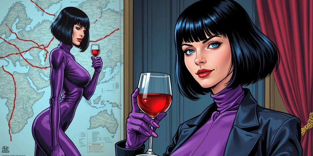 arafed woman, happy face ,a purple jacket holding a gun in a city, kate bishop, barbara hammer 4 k, bombshell, cyberpunk judy alvarez, cyberpunk jackie welles, cyberpunk femme fatale, pulp femme fatale, female spy, by John La Gatta, stylized urban fantasy art, by Wayne England, promotional art, 🕹️ 😎 🔫 🤖 🚬