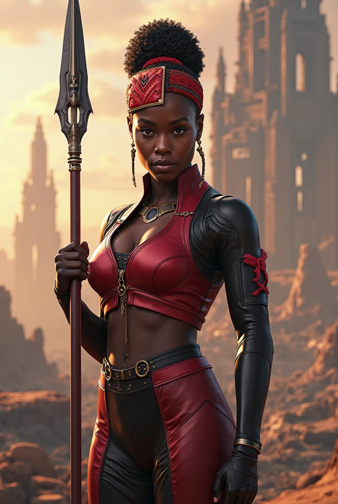Close a powerful threat, The imposing appearance of a beautiful and powerful warrior Dora Milaje in a combat pose, menacing stare, ricamente detalhada, Incredibly well braided long hair with bright lights, Hiper realista, black skin like shiny oil, mulher muito linda, corpo espetacular, Mulher curivilinea, 3D-rendering, obra-prima, NVIDIA, RTX, ray-traced, Bokeh, Night sky with a huge, Lua cheia bonita em uma floresta reluzente, estrelas brilhando, 8k,