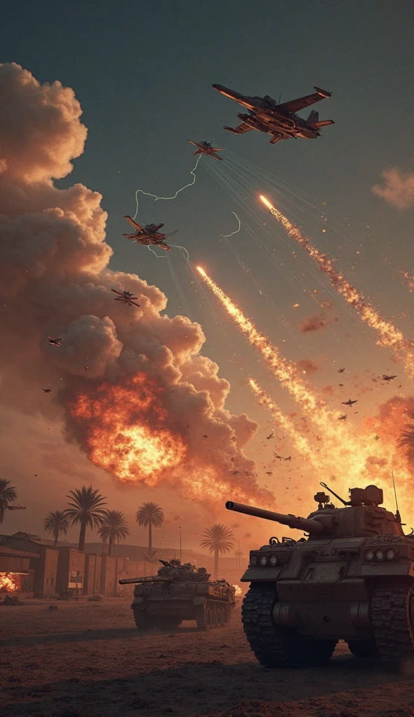 Generate an image of a World War II-era battlefield, with soldiers engaged in combat, tanks, and aircraft in the background, depicting the intensity of the conflict, realistic, epic, 8k