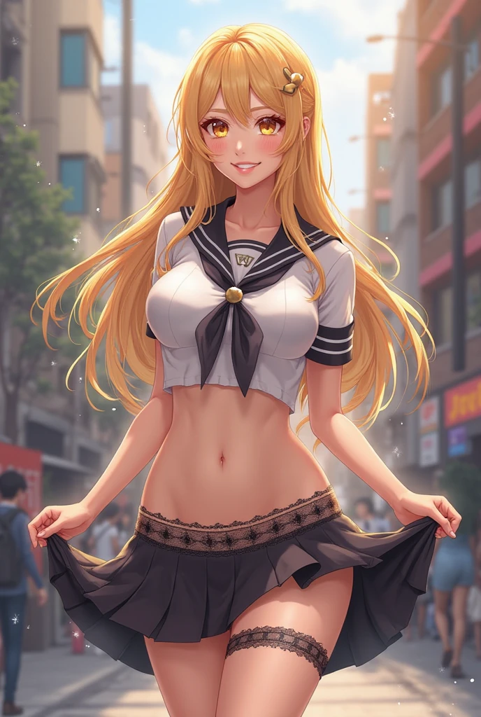 masterpiece, highest quality, High resolution, SV1, Sailor Warrior Uniforms, Orange Skirt, Elbow hand pockets, tiara, Pleated skirt, mini skirt, Red Bow, Orange Choker, White gloves, jewelry, Outdoor, street, Cowboy Shot, View your viewers, Cowboy Shot, Are standing, Blurred background, Undressing, Change of clothes, Open uniform, Taking off the uniform, Black Bra, Pure White Panties,locker, window, Medium chest, Mouth closed, sunlight, Lips parted, Backlight, whole body