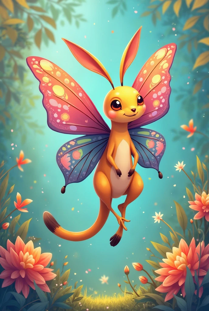 Bipedal creature resembling a rabbit, peach colored butterfly wings, butterfly antenna, fairy-like, masterpiece, best quality