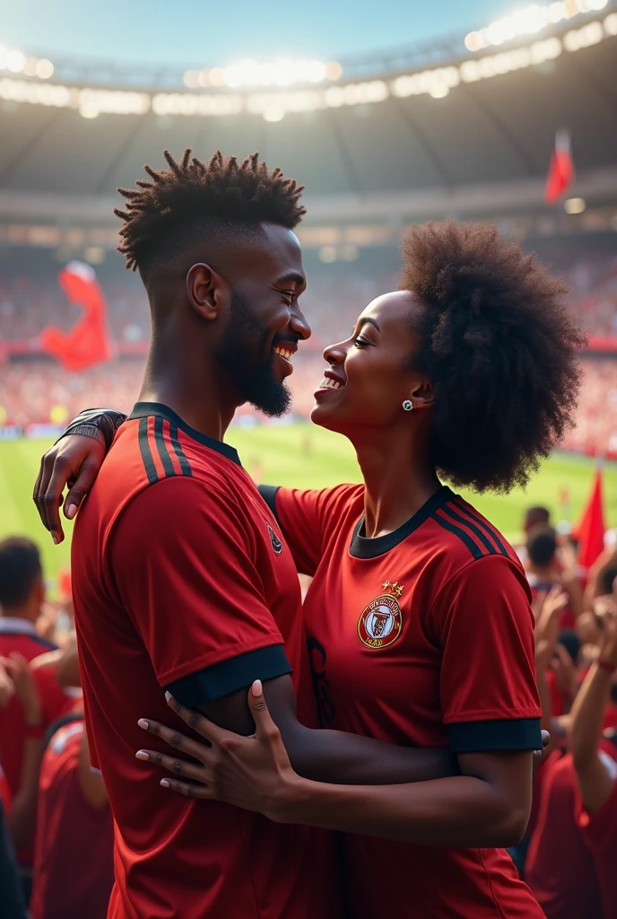 Asian young rugby player A and Asian rugby player B。A has a buzz cut and dark skin、Muscular and sweaty body。Wearing sleeveless rugby uniforms。B is a short-haired, muscular man with a bare upper body.。A and B kissed after a rugby match.、Hug each other tightly