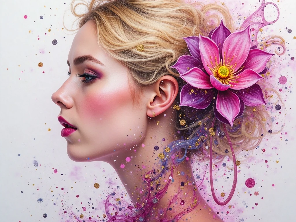 25 years old european woman with flowers in her hair and a blue sky background, perky woman made of petals, photorealistic beautiful young woman, flower storm portrait, beautiful photorealistic artwork, 8k artistic portrait photography, beautiful portrait photo, floeers in hair, beautiful gorgeous photorealistic art, beautiful photorealistic portrait, beautiful photorealistic art, gorgeous photorealistic art