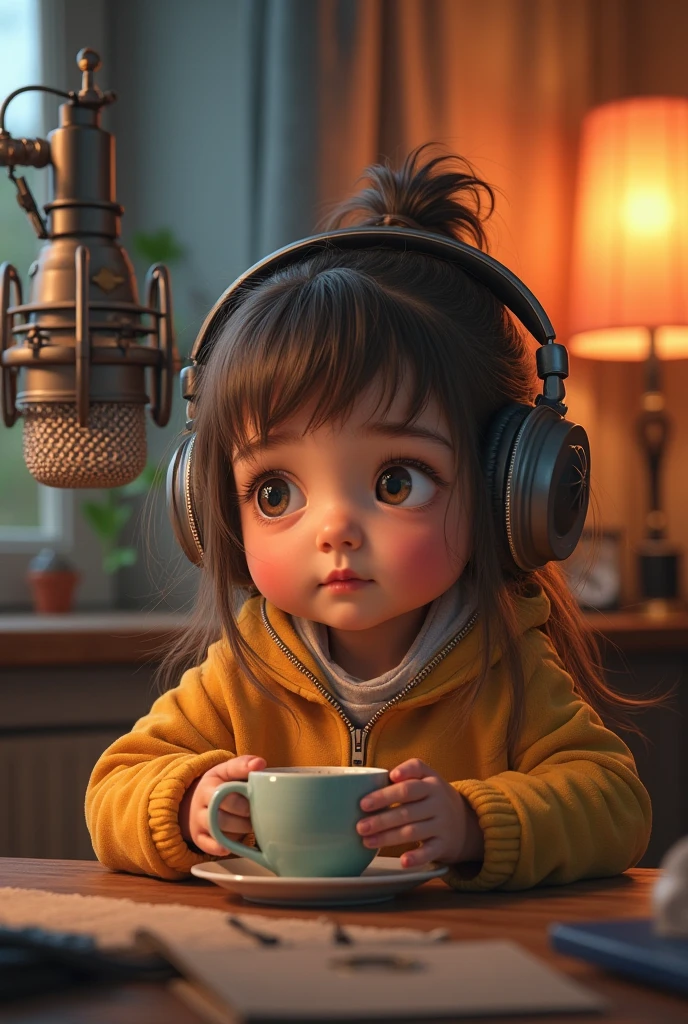 GIRL CHILD 10 YEARS OLD, RUSSIAN STYLE HEADPHONES, BLONDE BRAIDS, foodphoto, dslr, soft lighting, high quality, grain film, Fujifilm XT