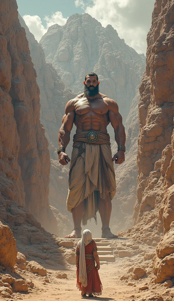 Samson standing up demonstrating strength, bravo, deserto, gritando, Bible, Biblical character, estilo realista