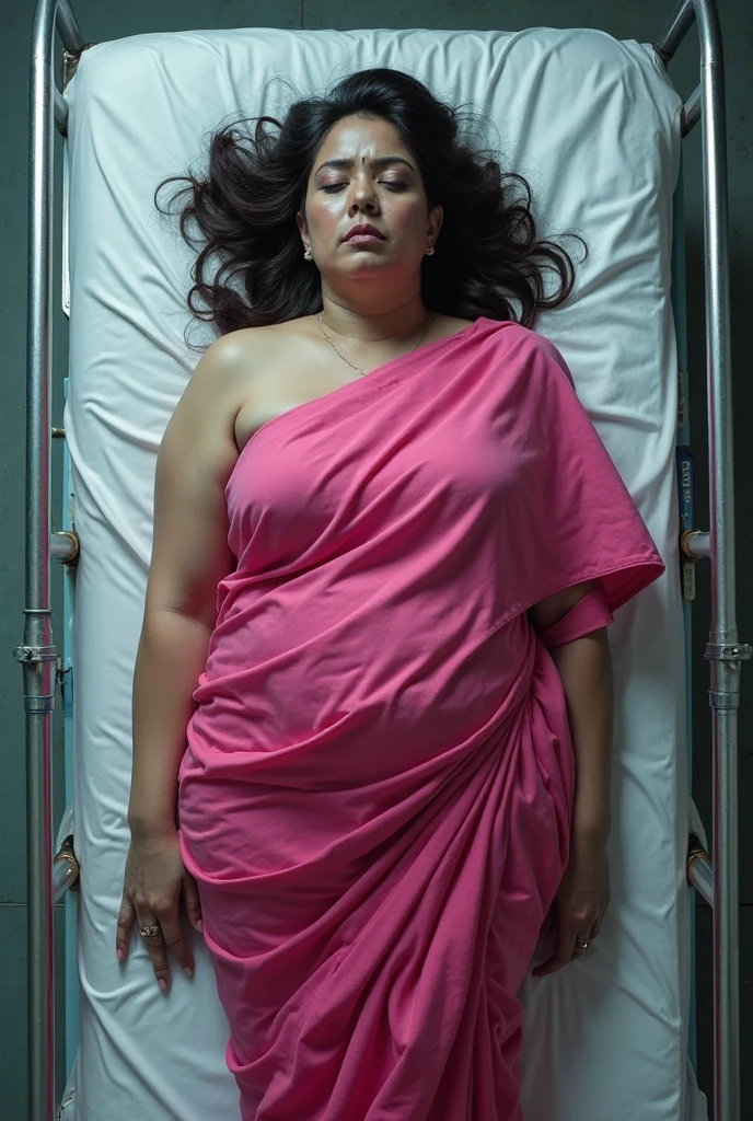 Japanese　Beautiful woman over 40　Big Breasts　Slightly chubby　The woman is on the operating table.　Fainting　close your eyes　Both arms are lying by the side of the body　Wearing only a white, extremely small string panty.　The woman is bound and secured to the operating table with ropes around her body, wrists, and ankles.　Tentacles are coming to attack the woman.