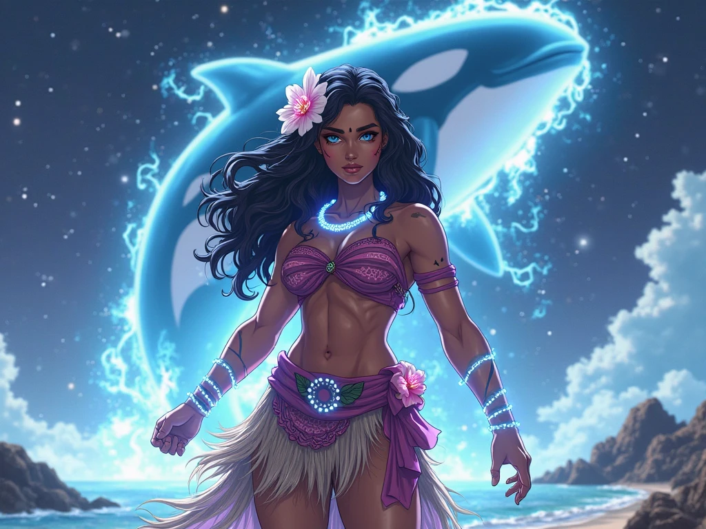 View a(((stunningly detailed masterpiece-level digital art))), showcasing a(((unique anthro orca-human hybrid woman))), featuring elaborate patterns and designs in (((vibrant shades of white and electric blue))), adorning a bikini with stunning sapphire accents, a long and flowing orca tail crafted with fluid contours, exuding an aura of mystique and elegance, set against a tranquil beach backdrop, utilizing advanced lighting techniques that bring every intricate detail to stunning life at 4K resolution and a smooth 360fps frame rate, pushing the boundaries of detail with intricate textures and complex visual effects.