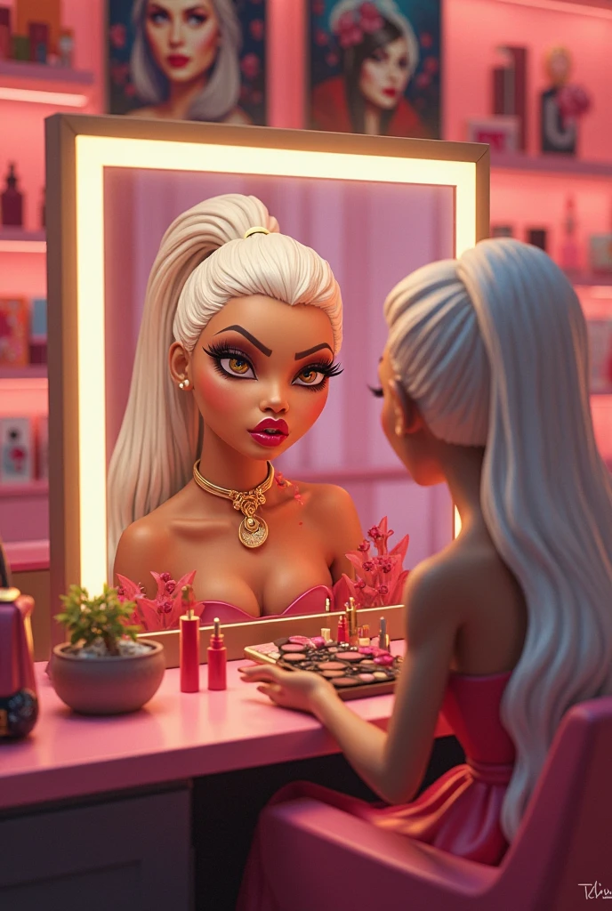 araffe in a white bikini posing in a pink room, imvu, pink skin, glamor pose, smooth pink skin, tanny skin, second life avatar, skydoll noa, smooth fuschia skin, blonde, anime barbie in white stockings, glamour pose, pink body, bubblegum body, fuchsia skin, glamorous pose, fuschia skin