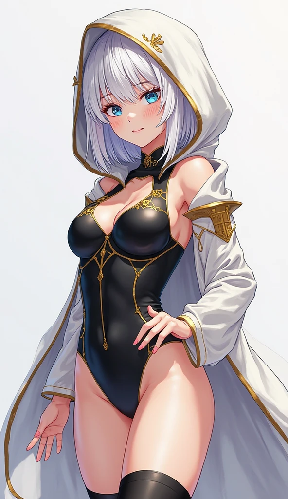 Superb Style, Masterpiece, High Resolution, Best Quality, UHD, Super Detail, Award-Awarded, 16k, (Upper body), A Beautiful Maiden, Gray Hair, Hair, ((Heterochromia)), Hanging Corners, Fair Skin, (Small Breasts), (Slim Body), ((Hoodie)), (Neck Ring), (Short Glove as Short as Half a Palm)