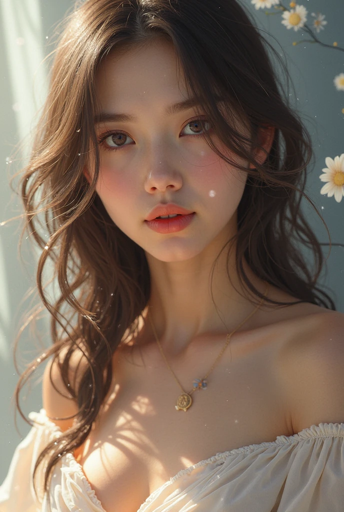 (masterpiece: 1.2, Portraiture, Highest quality), Realistic, (Live Action, Intricate details, Written boundary depth), Highest quality, masterpiece, Attention to detail, semi-Realistic, sleeping in bed, shy, 21 years old, Short Blonde, Hair in the left eye, blue eyes, Wear a white negligee, Slim figure、Canopy bed、 sleeping beauty, Shoulder Bare