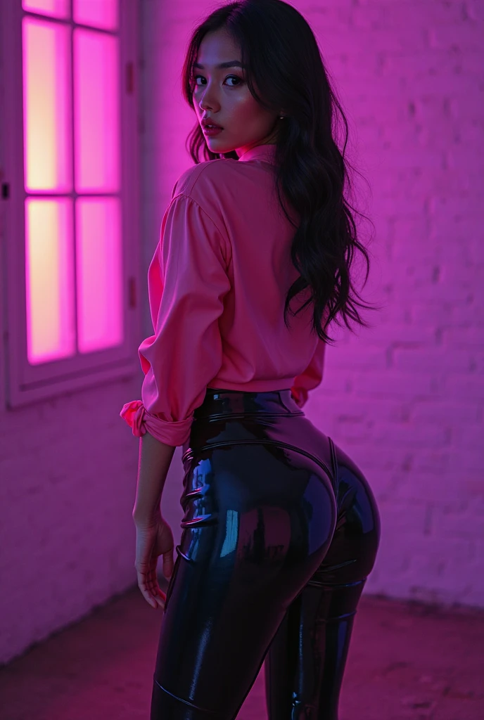 brand cover, HUGE ASS, BIG HUGE BOOTY paired with thin tapered tiny waist, shapely dark skin Goddess, sports jacket paired with long leg warmers, volumetric fog, stunning 8 K, 🥳 , neon walls, up lit, face cinematic lit, beautiful detailed eyes, beautiful detailed lips, extremely detailed face and eyes, long eyelashes, happy expression, detailed clothing, realistic lighting, no nudity
