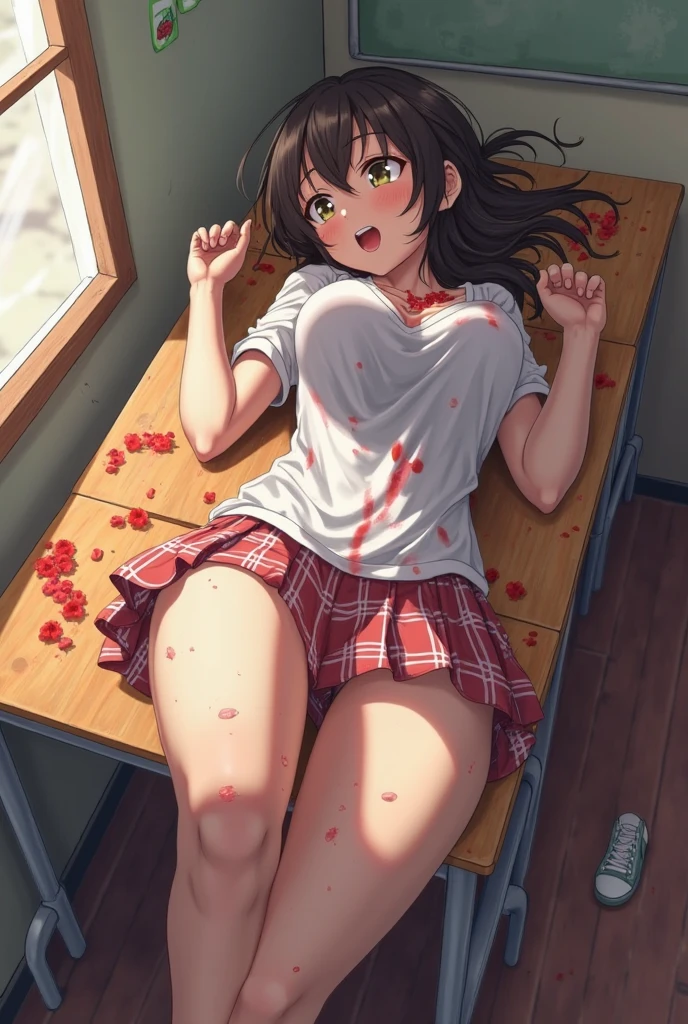 ((fullnude))、Japan during World War II、Due to American bombing、Girls' school destroyed in bomb attack、Scattered throughout the classroom、Clothes tear and fall、In the rubble、Damaged corpses of a large number of girls pile up、Torn limbs、Blood stains flow out、Feces are leaking from the corpse、Anatomically correct body structure、Female corpse with pubic or armpit hair、Multiple female corpses between the ages of 10 and 20