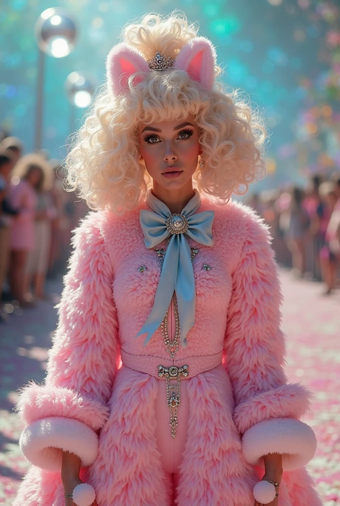 🌙🌈🎩 "Moonlit Menagerie" by Satori Canton🧸
hyperdetail everything,
Art in the style of Tom of Finland🕺 and Alex Grey🔮 and Alex Raymond🎨,
Fashion design by Alexander McQueen👠
A flamboyant drag queen named Lulu LaRue,
Landscape inspiration from Thomas Cole🌲,
Special style touch of Vincent van Gogh🖌,
📸 perfect composition, cinematic lighting, centered, luminism, color splash, black lines, depth of field, extreme camera angle. 📸
A surreal scene, hidden teddy bear by Steiff🧸,
Strutting down a city street made of swirling stars and twirling trees, with a fierce determination and a flirtatious smirk,
Sky awash in rainbow hues of the setting sun,
Creating an atmosphere of audaciousness and empowerment,
Combining the lines of comic art with the swirls of impressionism,
by Satori Canton🧸, hidden teddy bear.