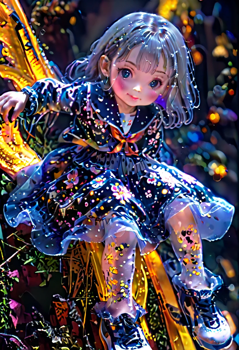 there is a little girl that is standing on the sidewalk, little girl with magical powers, she is dancing, bubbles in the air, dancing in the background, Lots of bubbles, she is dancing. Realistic, Huge bubbles, bubbles vfx, Fairy dust in the air, There are bubbles everywhere, foamy bubbles, explosive bubbles, as though she is dancing, playing water、cartoony、naïve